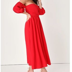 Red Off-the-Shoulder Maxi Dress